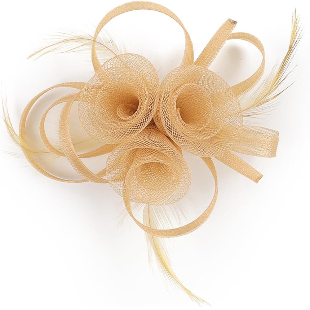 Beige Flower Feather Hair Fascinator